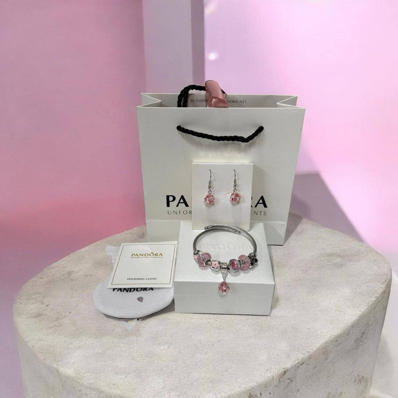 Pandora Pink Floral Charm Bracelets & Earrings Set Women's Reps Sale UK Best Quality AAA Replica
