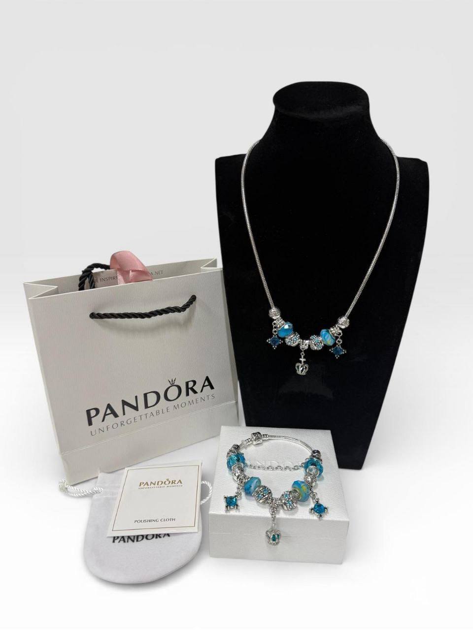 Pandora Azure Blue Necklace & Bracelet Set Women's Reps Sale UK Best Quality AAA Replica