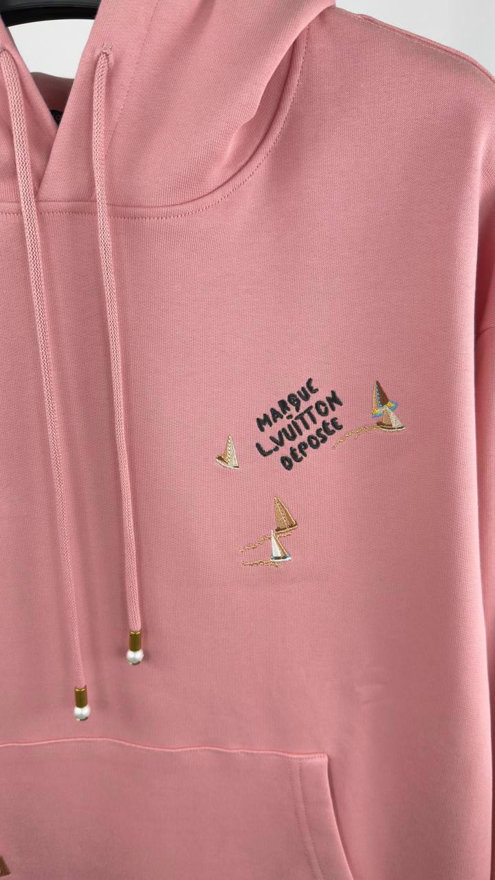 Louis Vuitton Monogram Boats Embroidery Women's Hoodie in Pink Color Reps Sale UK Best Quality AAA Replica