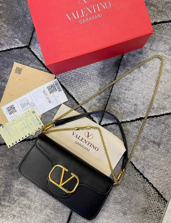 Valentino Garavani Logo Shoulder Bag Black Women's Reps Sale UK Best Quality AAA Replica