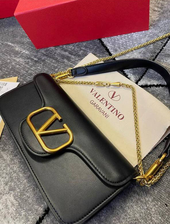 Valentino Garavani Logo Shoulder Bag Black Women's Reps Sale UK Best Quality AAA Replica