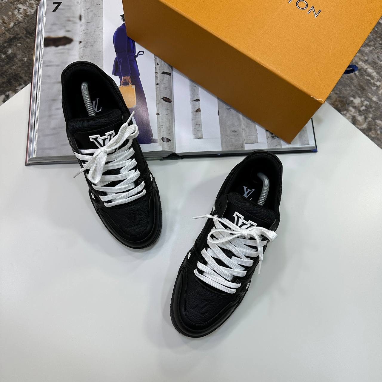 Louis Vuitton LV Men's Trainers 1AAREY Monogram Embossed in Black Color Reps Sale UK Best Quality AAA Replica