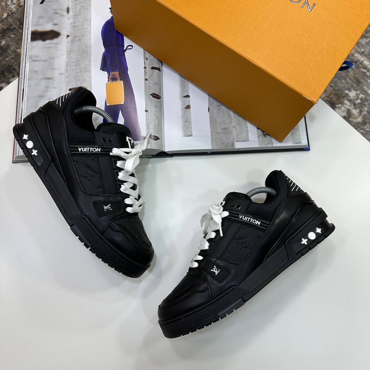 Louis Vuitton LV Men's Trainers 1AAREY Monogram Embossed in Black Color Reps Sale UK Best Quality AAA Replica
