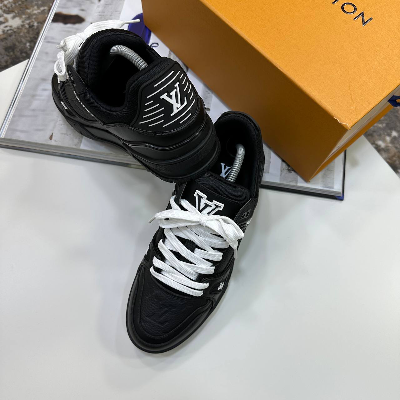 Louis Vuitton LV Men's Trainers 1AAREY Monogram Embossed in Black Color Reps Sale UK Best Quality AAA Replica