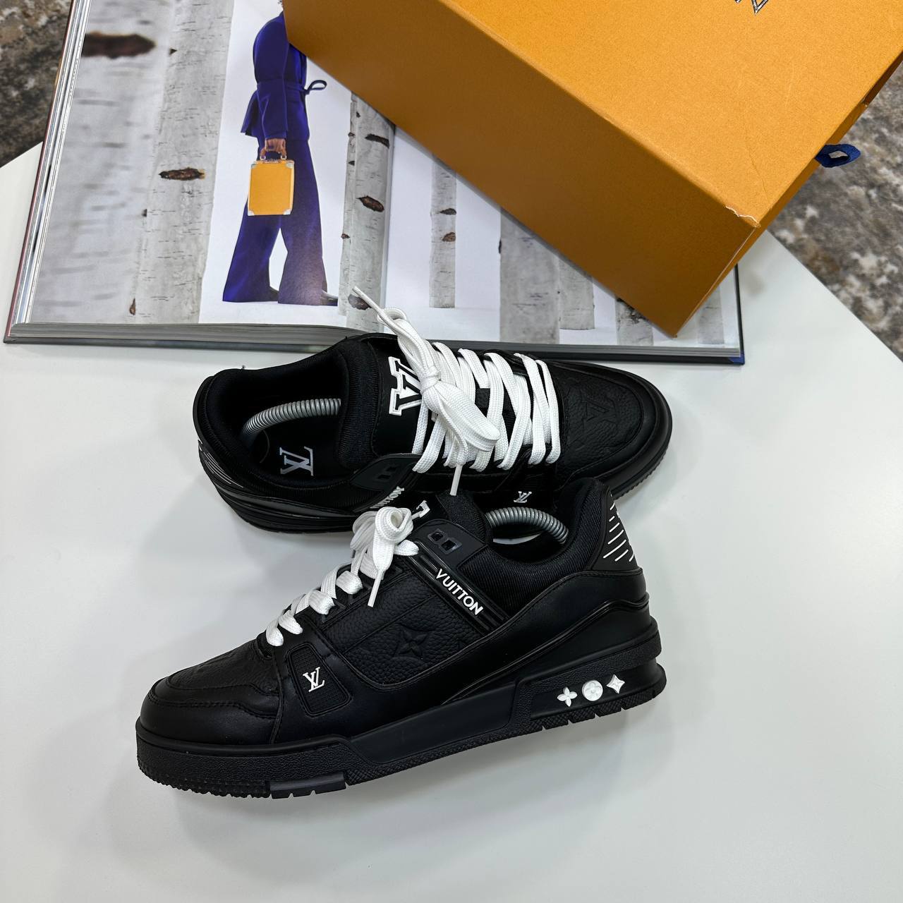 Louis Vuitton LV Men's Trainers 1AAREY Monogram Embossed in Black Color Reps Sale UK Best Quality AAA Replica