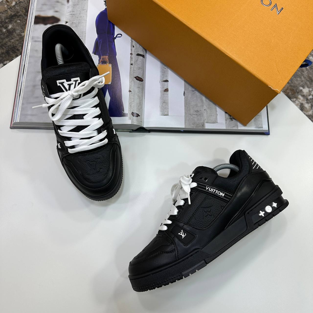 Louis Vuitton LV Men's Trainers 1AAREY Monogram Embossed in Black Color Reps Sale UK Best Quality AAA Replica