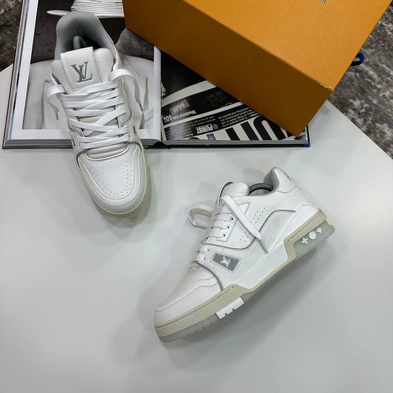 Louis Vuitton LV Men's Trainers 1A8WAR Monogram Embossed in White Color Reps Sale UK Best Quality AAA Replica