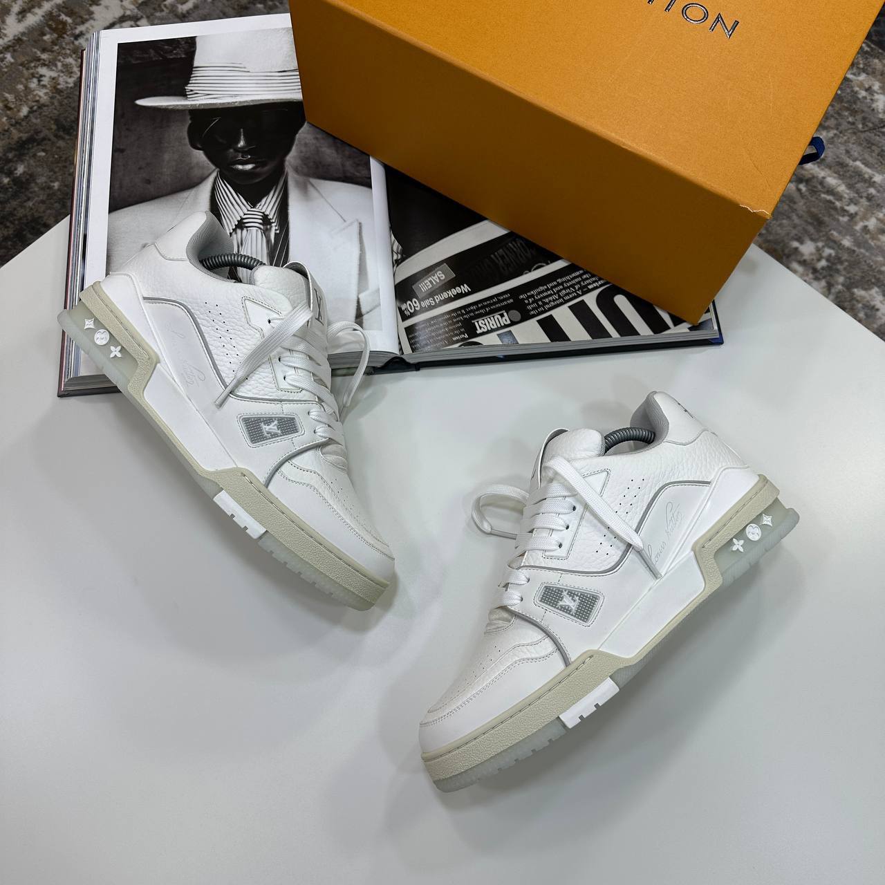 Louis Vuitton LV Men's Trainers 1A8WAR Monogram Embossed in White Color Reps Sale UK Best Quality AAA Replica