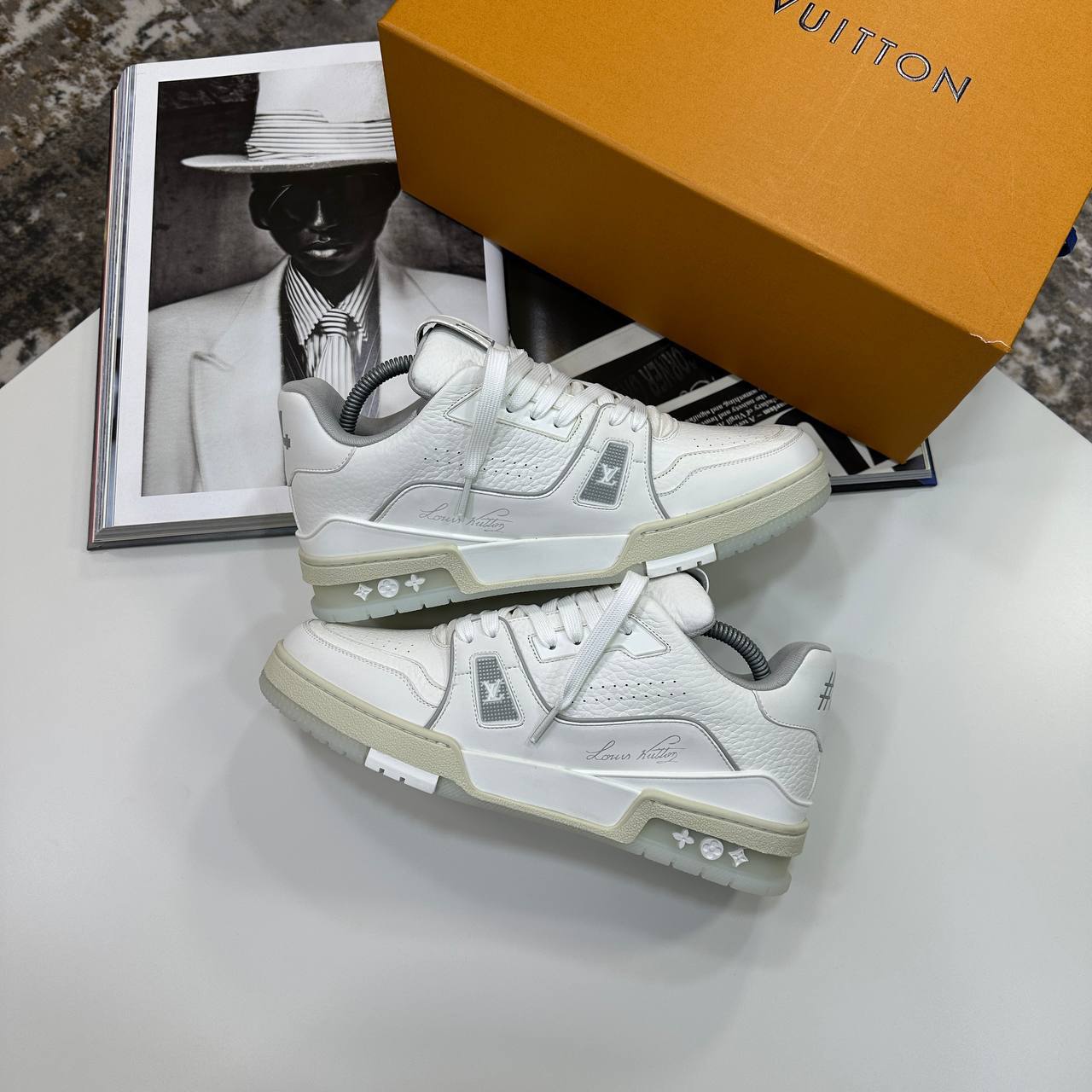 Louis Vuitton LV Men's Trainers 1A8WAR Monogram Embossed in White Color Reps Sale UK Best Quality AAA Replica