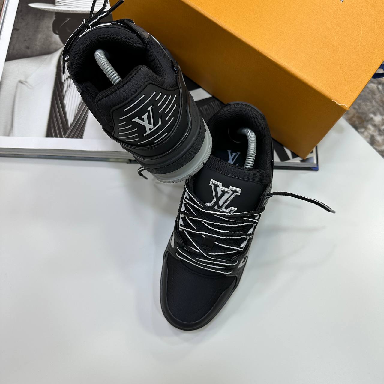 Louis Vuitton LV Men's Trainers 1AJATP Monogram Embossed in Black/Grey Reps Sale UK Best Quality AAA Replica