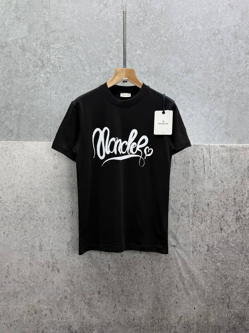 Moncler Calligraphy Logo Cotton T-Shirt Men's Women's in 2 Colors Reps UK Best Quality Replica