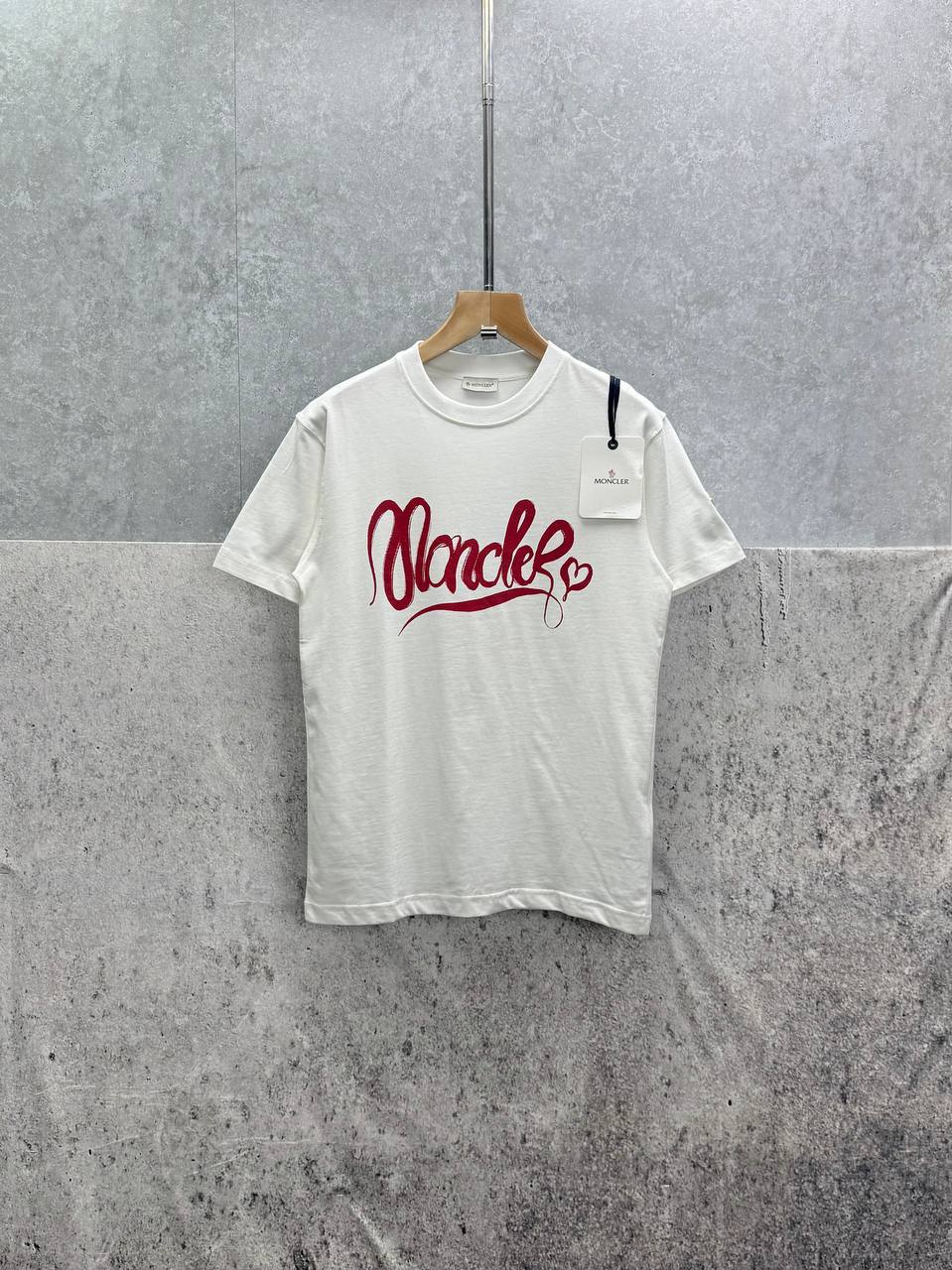 Moncler Calligraphy Logo Cotton T-Shirt Men's Women's in 2 Colors Reps UK Best Quality Replica