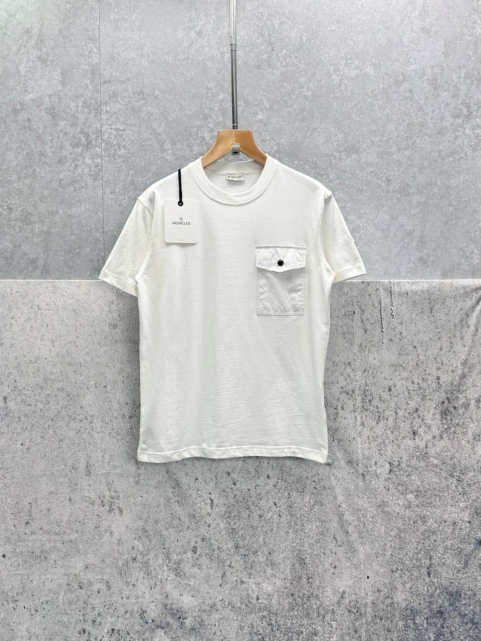 Moncler Monogram Nylon Pocket Cotton Jersey T-Shirt in 2 Colors Men's Women's Reps UK Best Quality AAA Replica