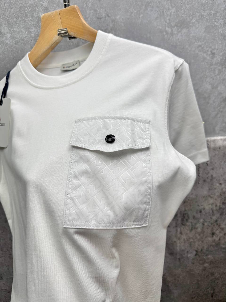 Moncler Monogram Nylon Pocket Cotton Jersey T-Shirt in 2 Colors Men's Women's Reps UK Best Quality AAA Replica