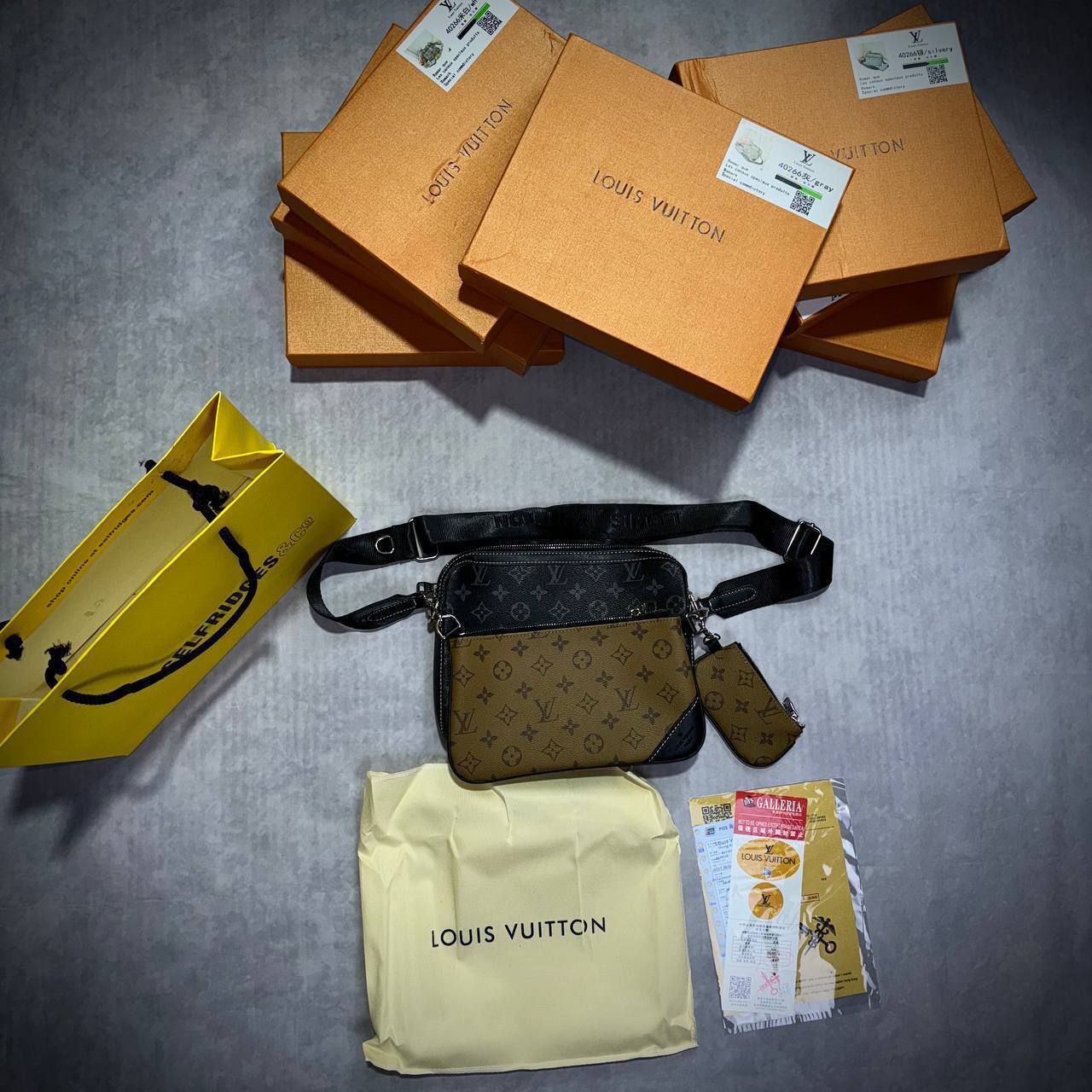 Louis Vuitton Trio Messenger Men's Bag Monogram Eclipse Canvas in Black/Brown Reps UK Best Quality AAA Replica