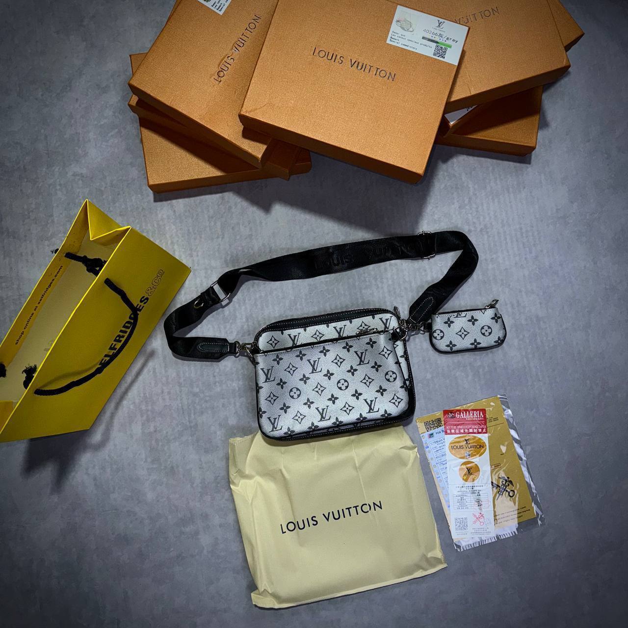 Louis Vuitton Trio Messenger Bag Monogram Shadow White and Gray Men's Bag Reps UK Best Quality AAA Replica