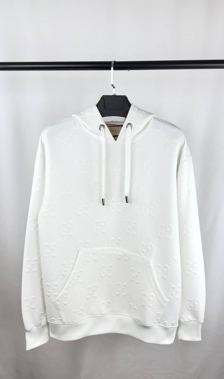 Gucci Embossed Logo Pattern Drawstring Toggle Men's Women's Hoodie in 2 Colors Reps UK Best Quality AAA Replica