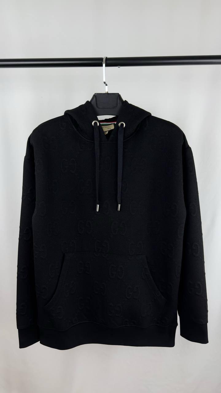 Gucci Embossed Logo Pattern Drawstring Toggle Men's Women's Hoodie in 2 Colors Reps UK Best Quality AAA Replica