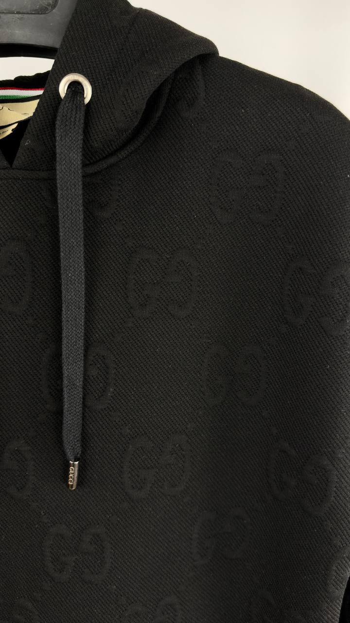 Gucci Embossed Logo Pattern Drawstring Toggle Men's Women's Hoodie in 2 Colors Reps UK Best Quality AAA Replica