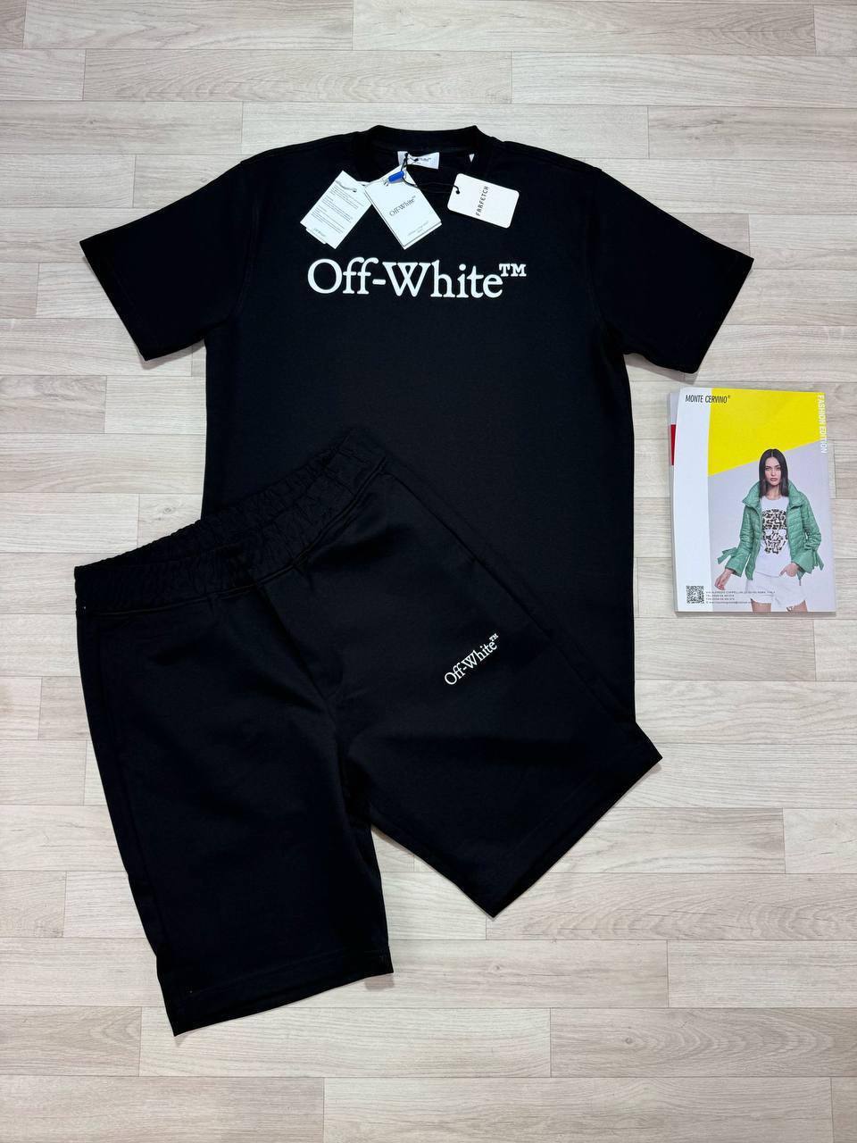 Off-White Big Bookish Logo Short Sleeve Men's T-Shirts & Shorts Set in Black Color Reps Sale UK Best Quality Sale AAA Replica