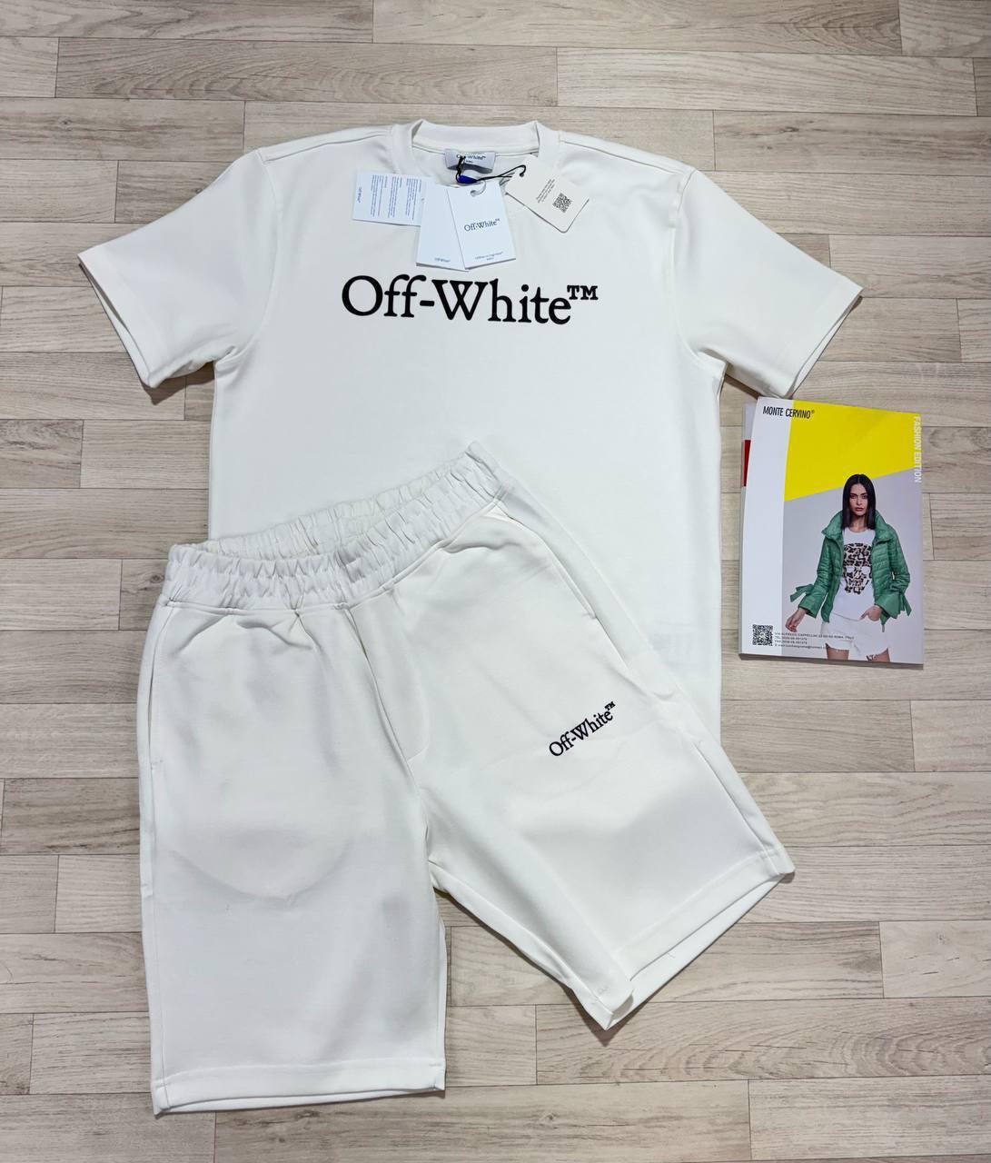 Off-White Big Bookish Logo Short Sleeve Men's T-Shirts & Shorts Set in White Color Reps Sale UK Best Quality Sale AAA Replica