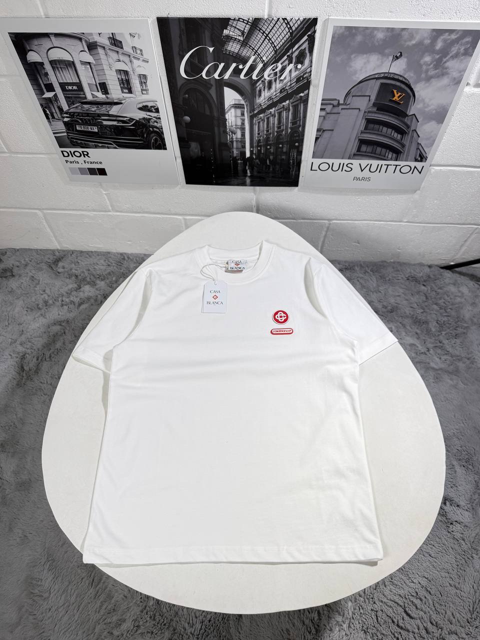 Casablanca Logo Patch Short Sleeve Crewneck Men's Women's T-Shirts in 2 Color Reps Sale UK Best Quality AAA Replica