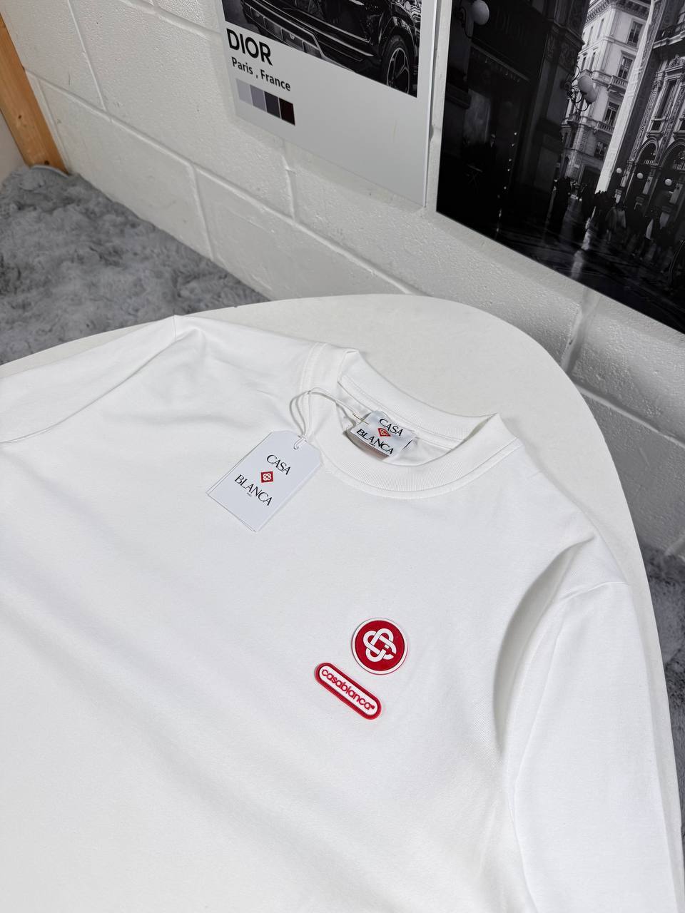 Casablanca Logo Patch Short Sleeve Crewneck Men's Women's T-Shirts in 2 Color Reps Sale UK Best Quality AAA Replica