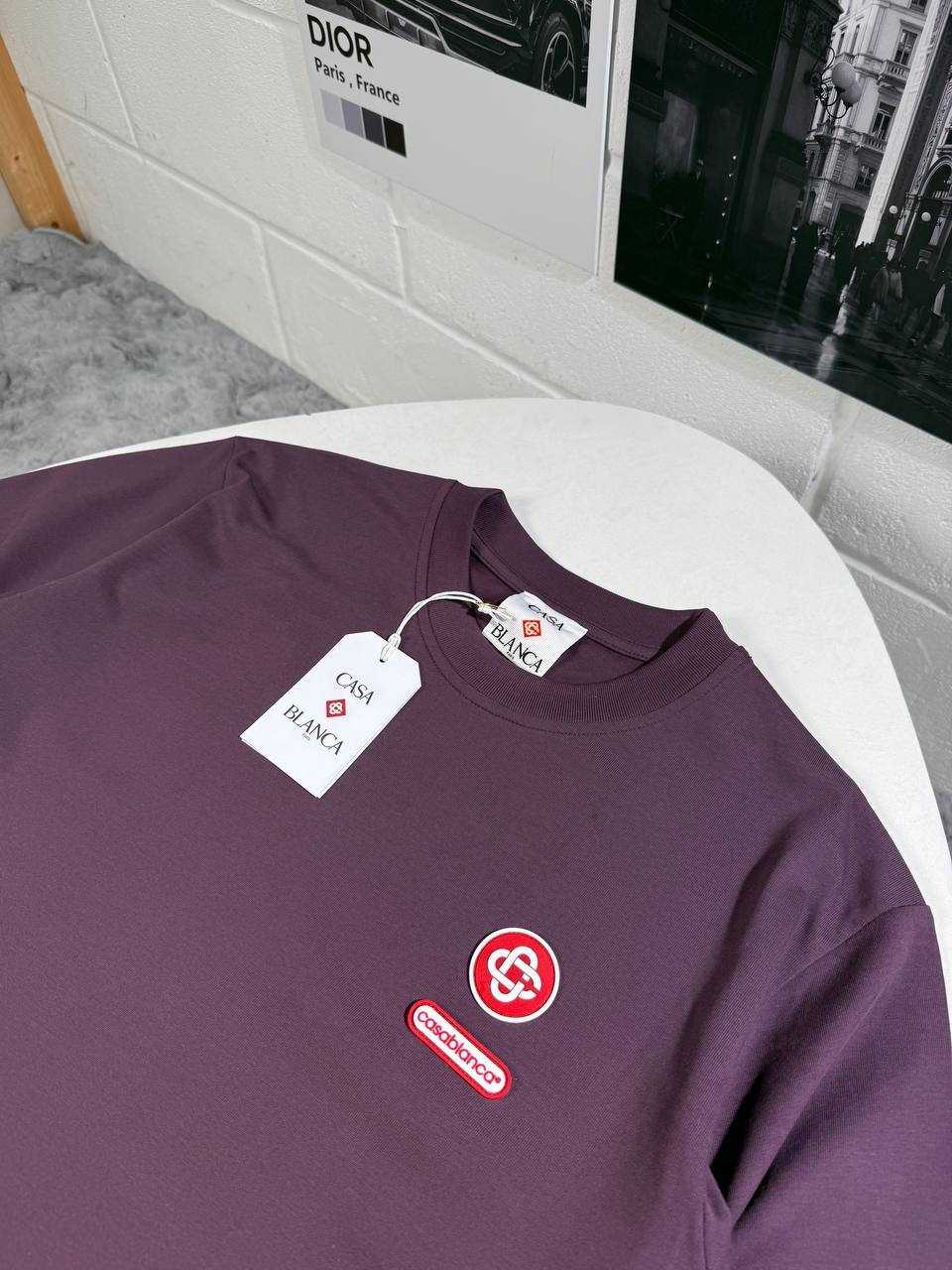 Casablanca Logo Patch Short Sleeve Crewneck Men's Women's T-Shirts in 2 Color Reps Sale UK Best Quality AAA Replica
