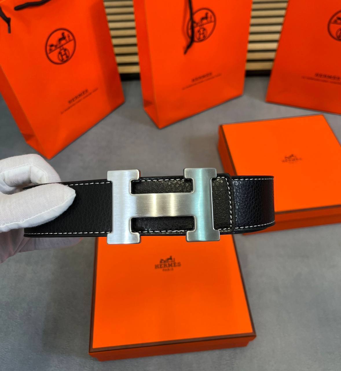 Hermès H Dye Silver Buckle Black Belt Men's Reps Sale UK Best Quality AAA Replica