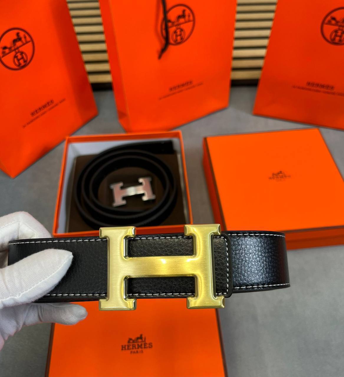 Hermès H Dye Golden Buckle Black Belt Men's Reps Sale UK Best Quality AAA Replica