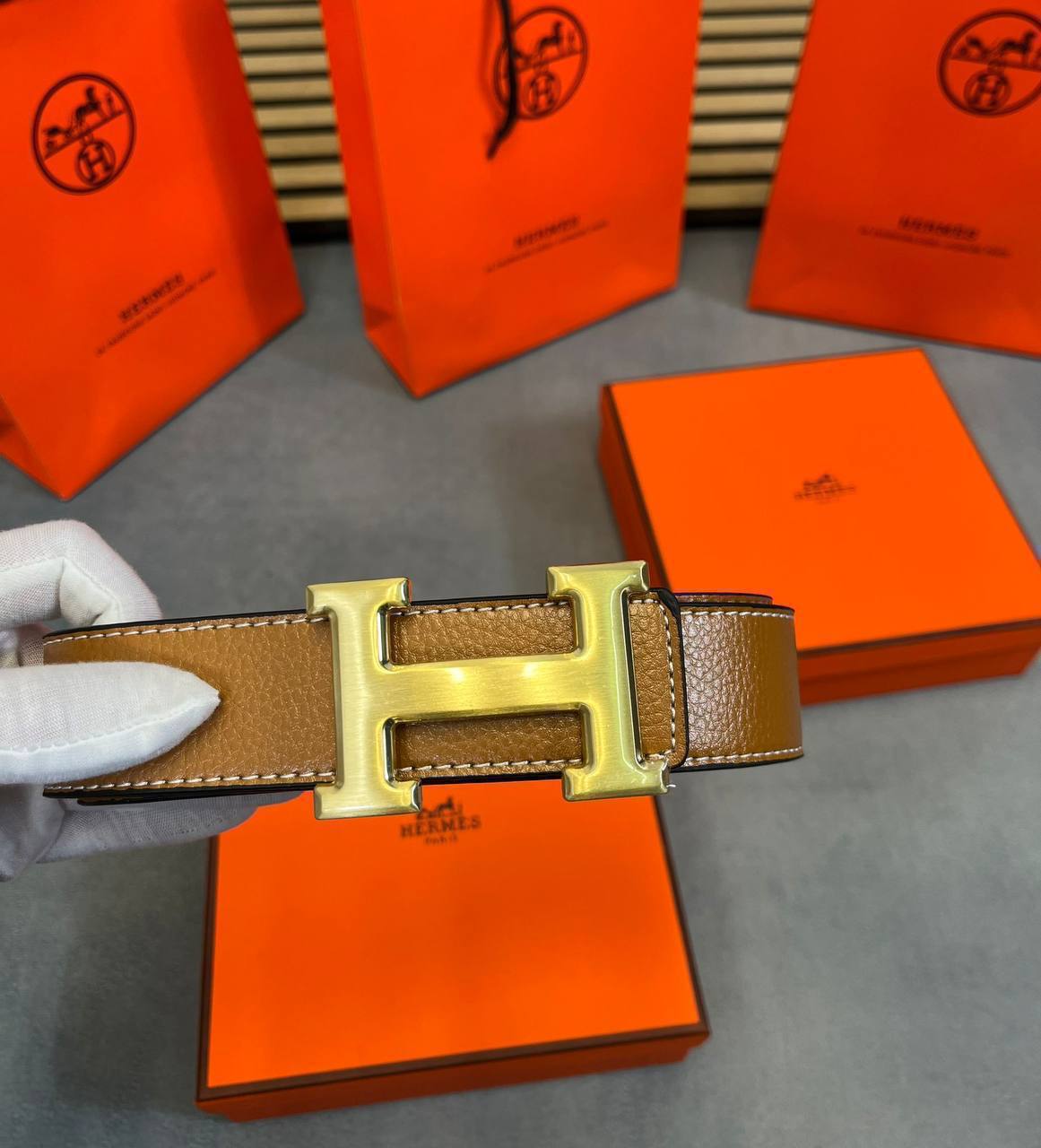 Hermès H Dye Golden Buckle Brown Belt Men's Reps Sale UK Best Quality AAA Replica