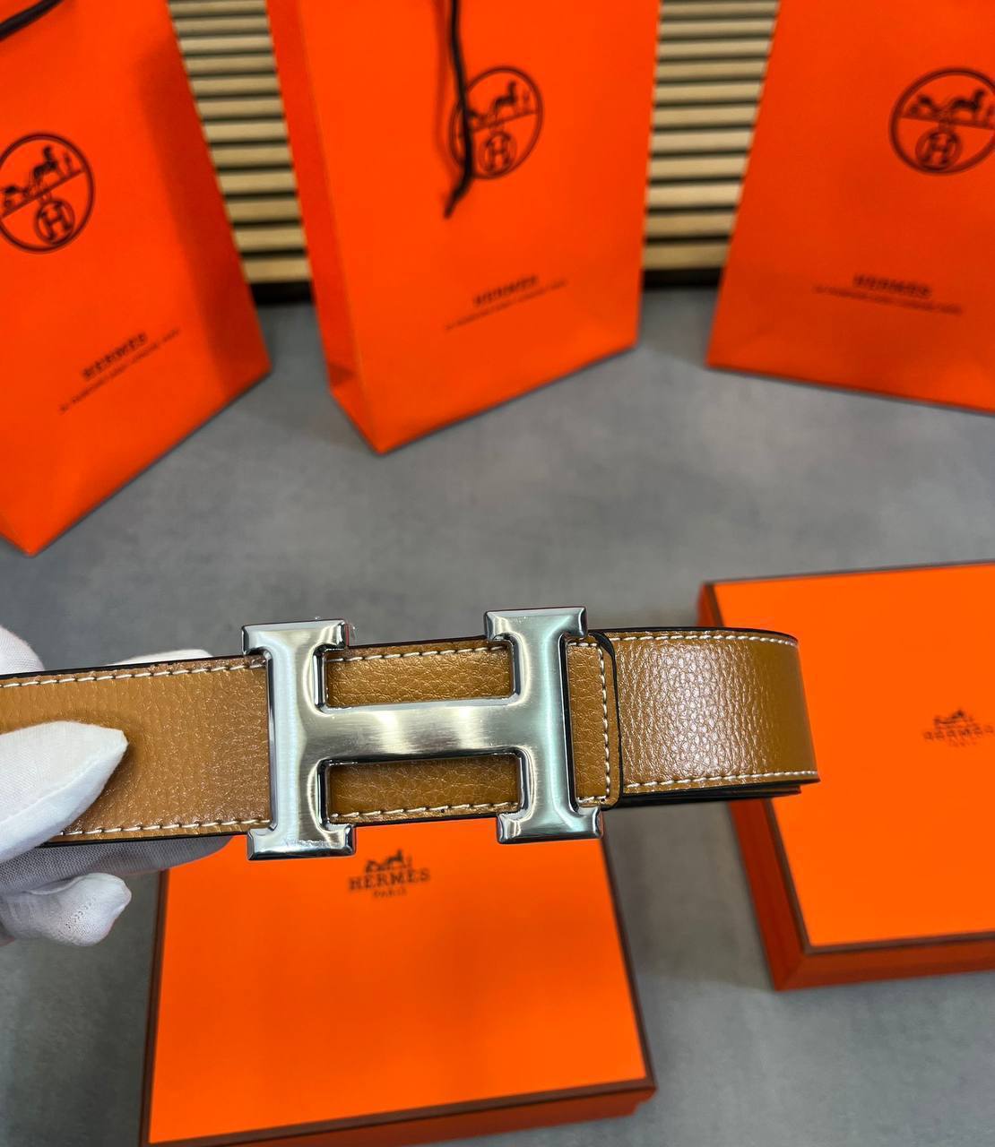 Hermès H Dye Silver Buckle Brown Belt Men's Reps Sale UK Best Quality AAA Replica