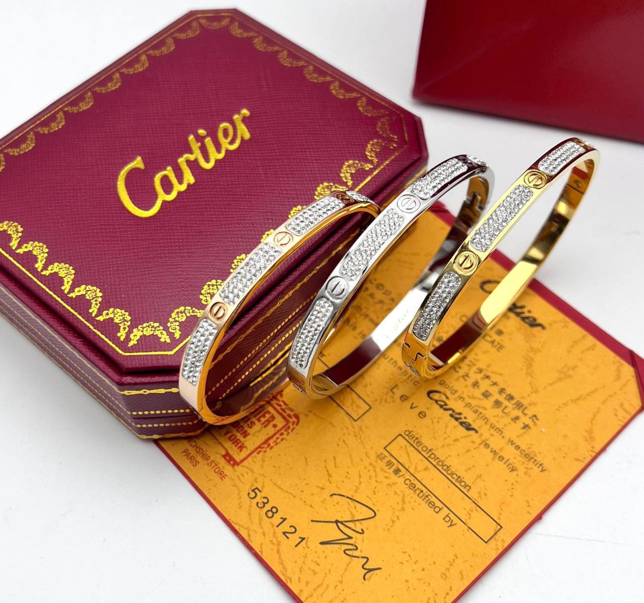 Cartier Love Inspired Pave Diamond Studded Bracelets in Different Colors Women's Reps Sale UK Best Quality AAA Replica