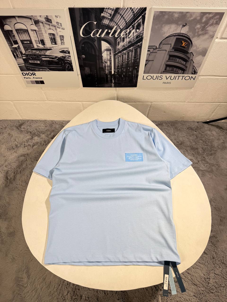 Amiri Spirit Logo T-Shirts Men's Women's in Light Blue Color Reps Sale UK Best Quality AAA Replica
