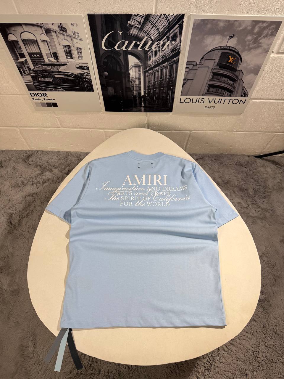 Amiri Spirit Logo T-Shirts Men's Women's in Light Blue Color Reps Sale UK Best Quality AAA Replica