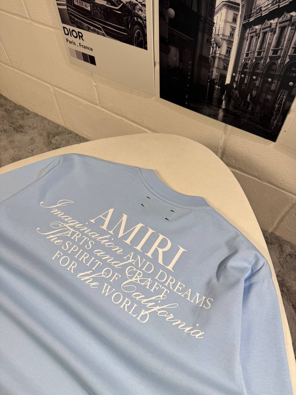 Amiri Spirit Logo T-Shirts Men's Women's in Light Blue Color Reps Sale UK Best Quality AAA Replica