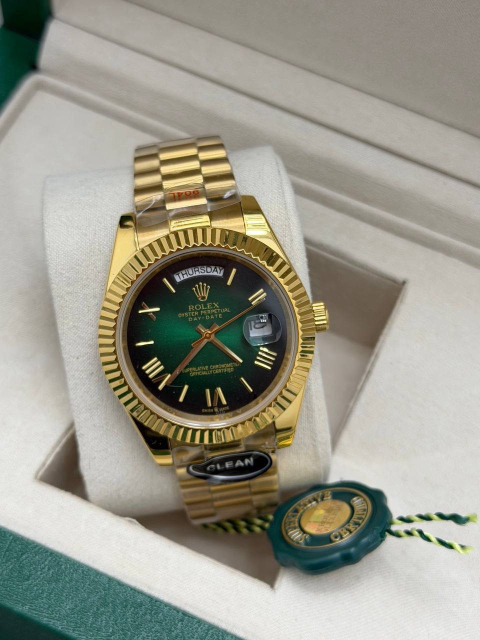 Rolex Day-Date 40 228238 Men's Watch Green Dial Yellow Gold Fluted Bezel & Jubilee Bracelet Reps Sale UK Replica AAA Best Quality