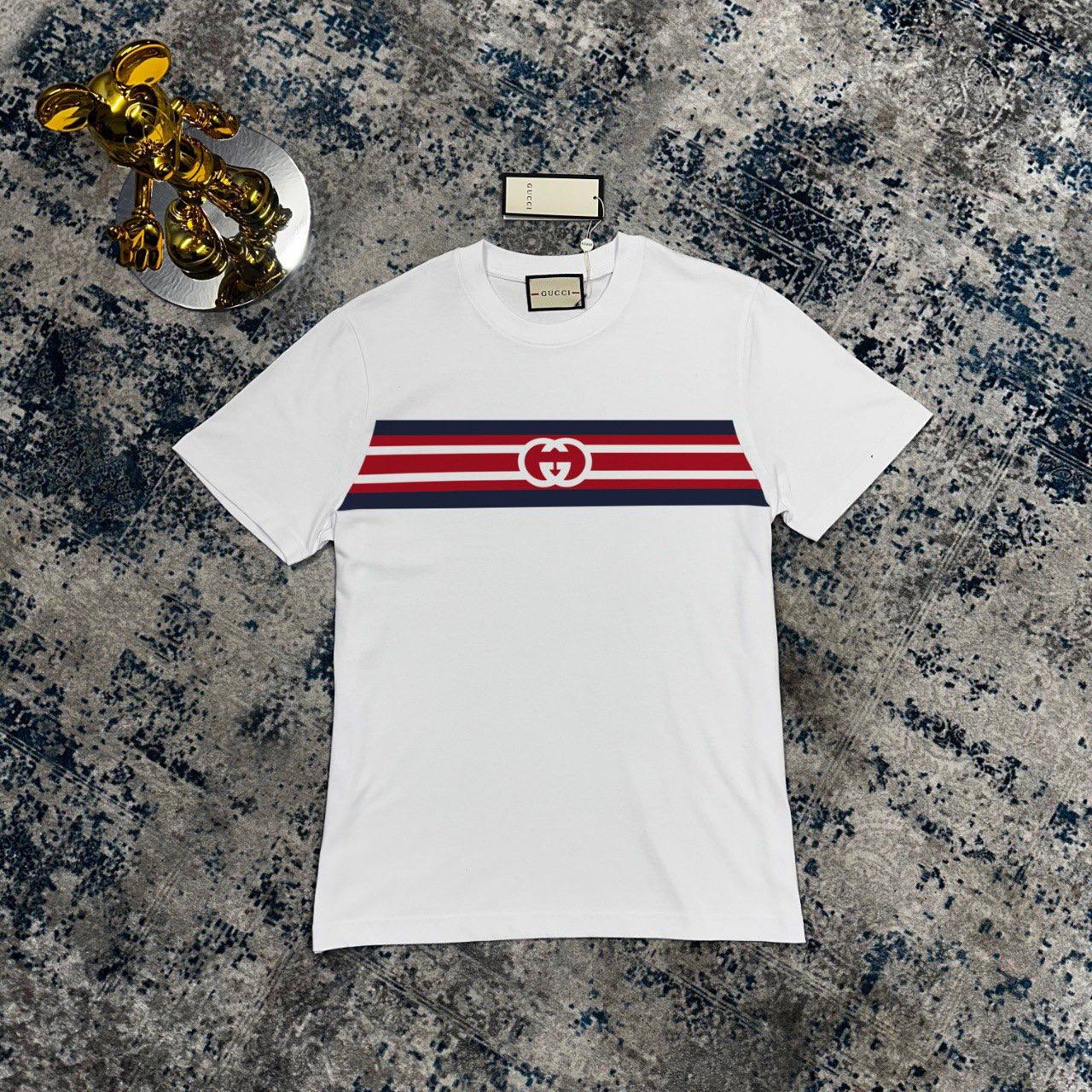 Gucci Interlocking G Striped Men's Women's T-Shirts in White Color Reps Sale UK Best Quality Sale AAA Replica