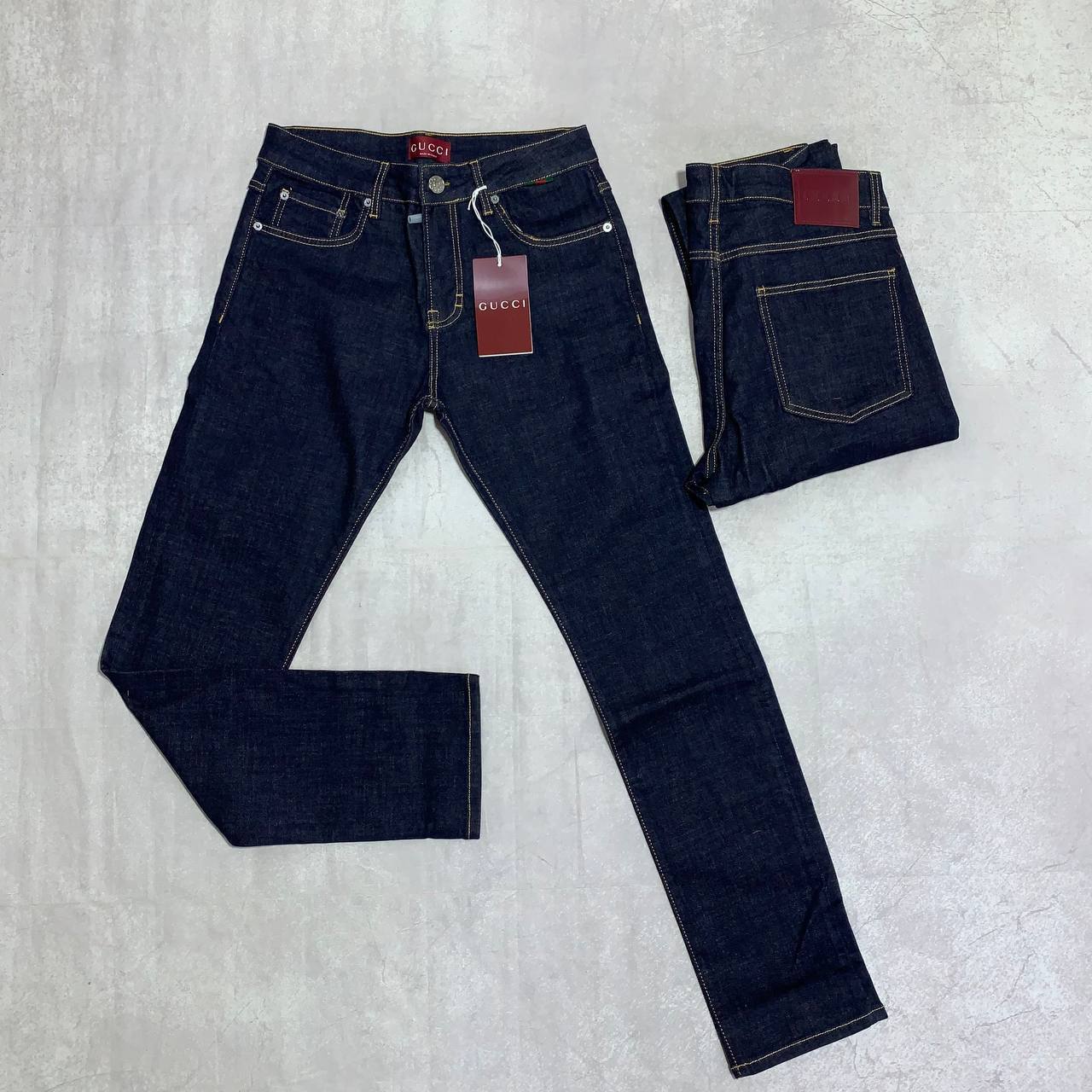 Gucci Slim-Fit Raw Denim Dark Blue Men's Jeans in Multiple Waist Sizes Reps Sale UK Best Quality AAA Replica