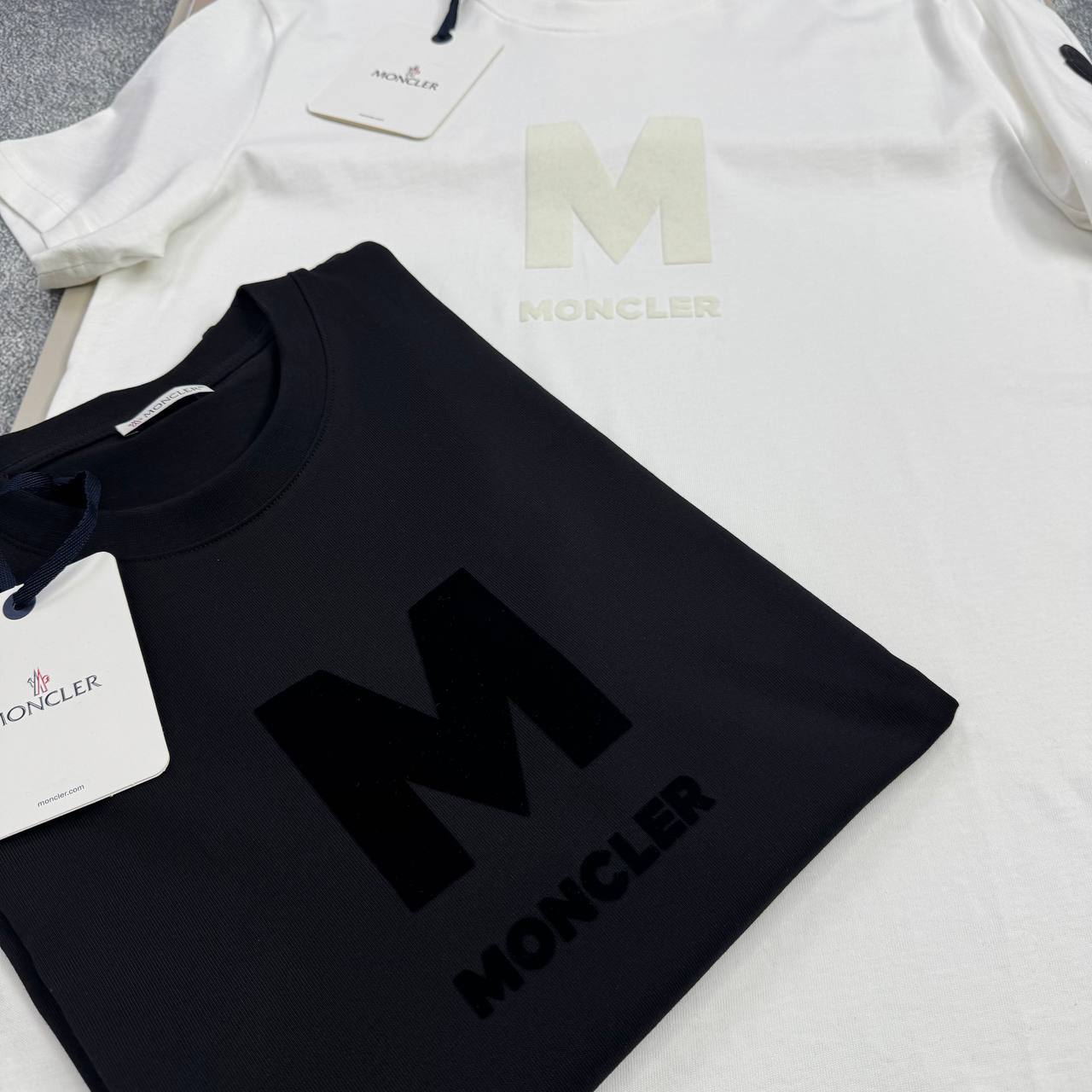 Moncler Flocked Oversized 'M' Letter Logo Short Sleeve in 2 Colors T-Shirt Men's Women's Reps Sale UK Best Quality Replica
