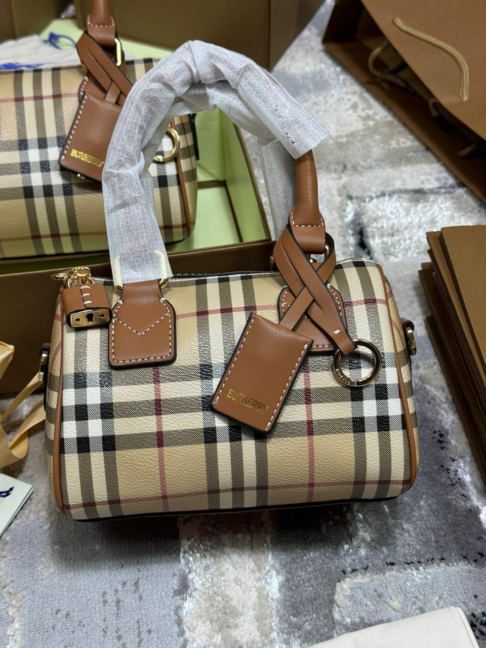Burberry Mini Check Bowling Bag Vintage Check Canvas 81185651 Women's Reps Sale Best Quality AAA Replica