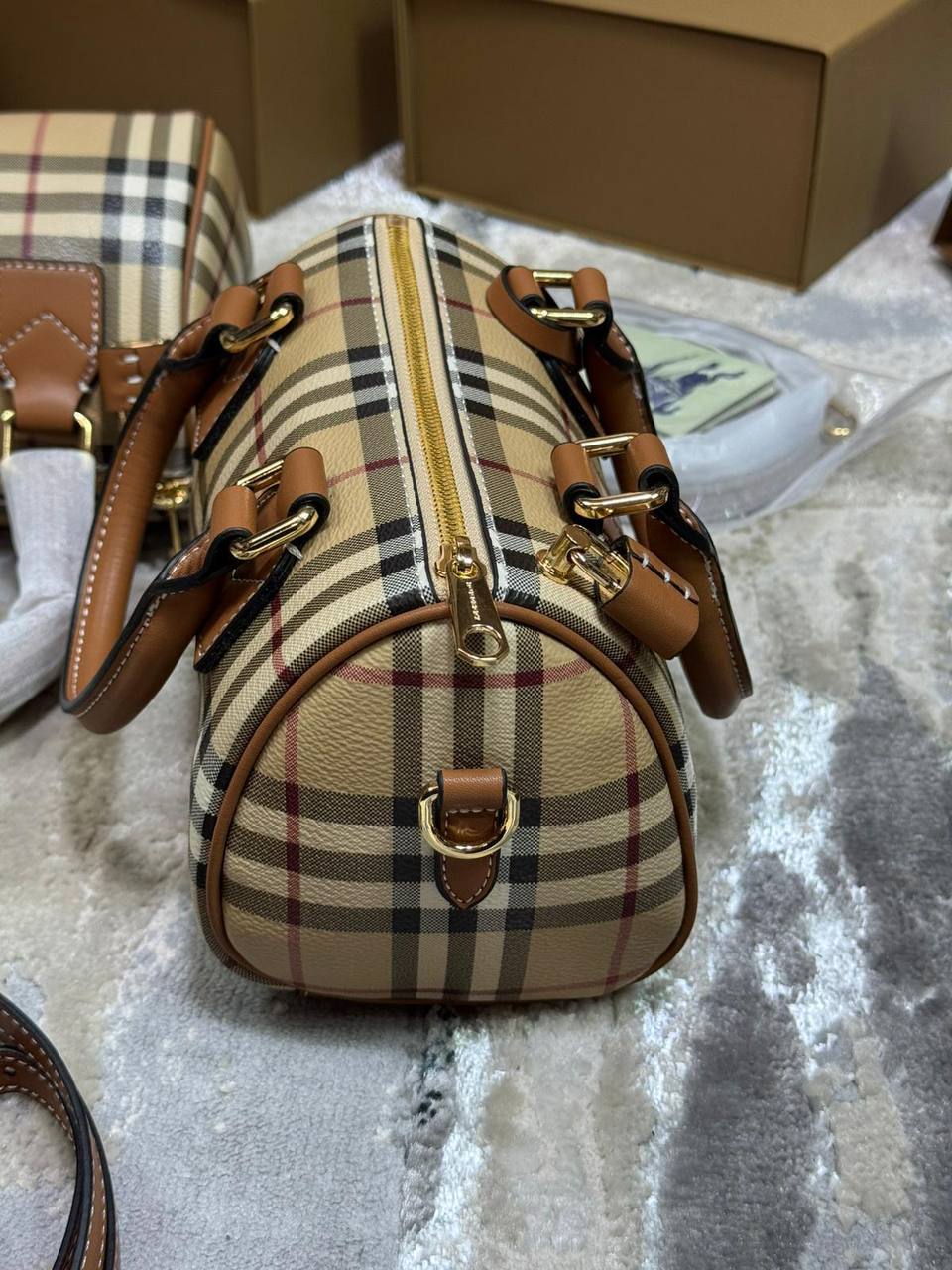 Burberry Mini Check Bowling Bag Vintage Check Canvas 81185651 Women's Reps Sale Best Quality AAA Replica