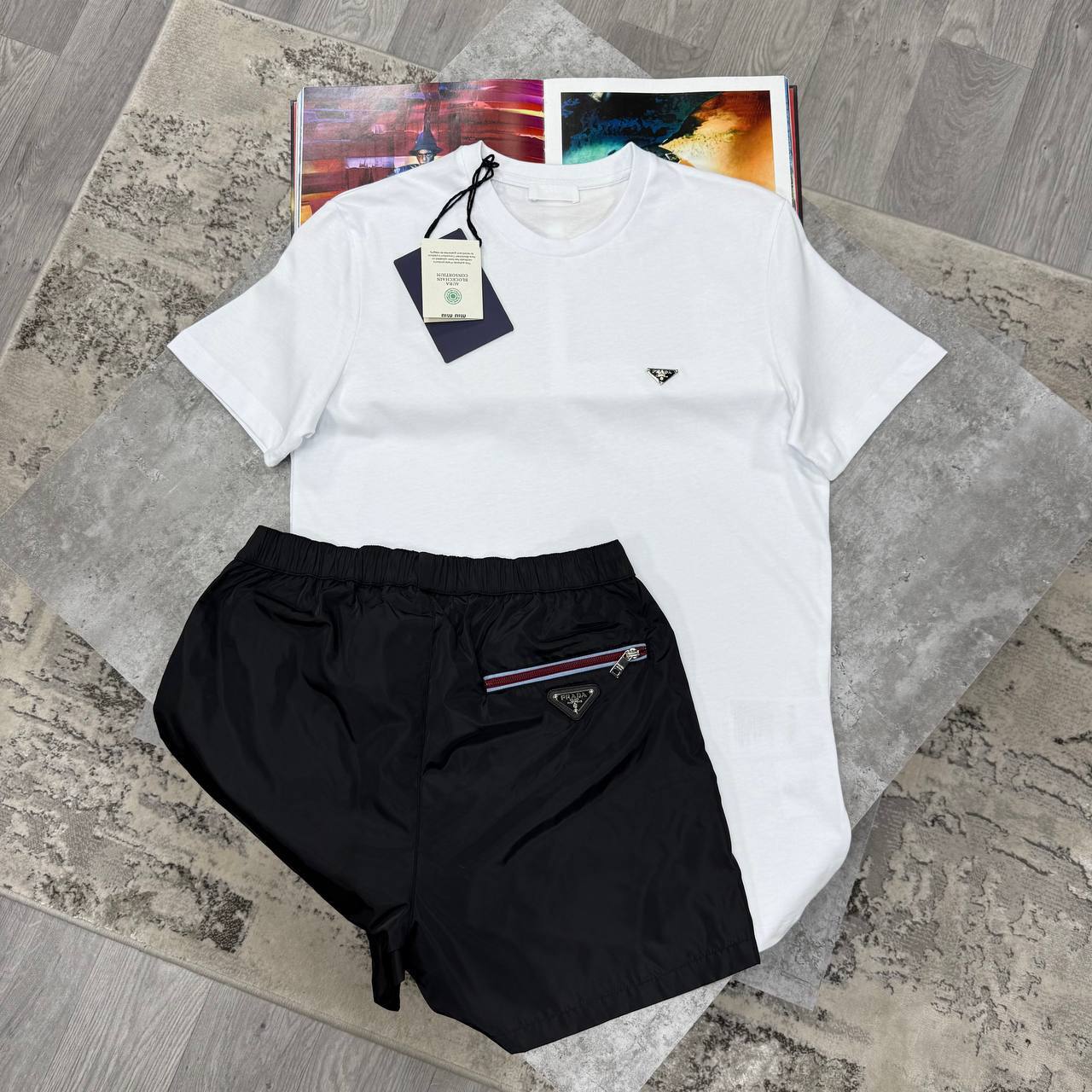 Prada Triangle Logo Casual Men's T-Shirts & Shorts Set in Different Colors Reps Sale UK Best Quality AAA Replica