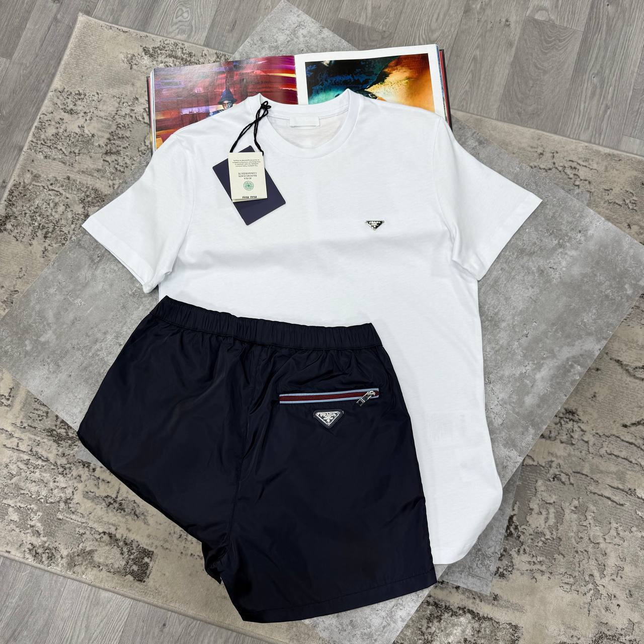 Prada Triangle Logo Casual Men's T-Shirts & Shorts Set in Different Colors Reps Sale UK Best Quality AAA Replica