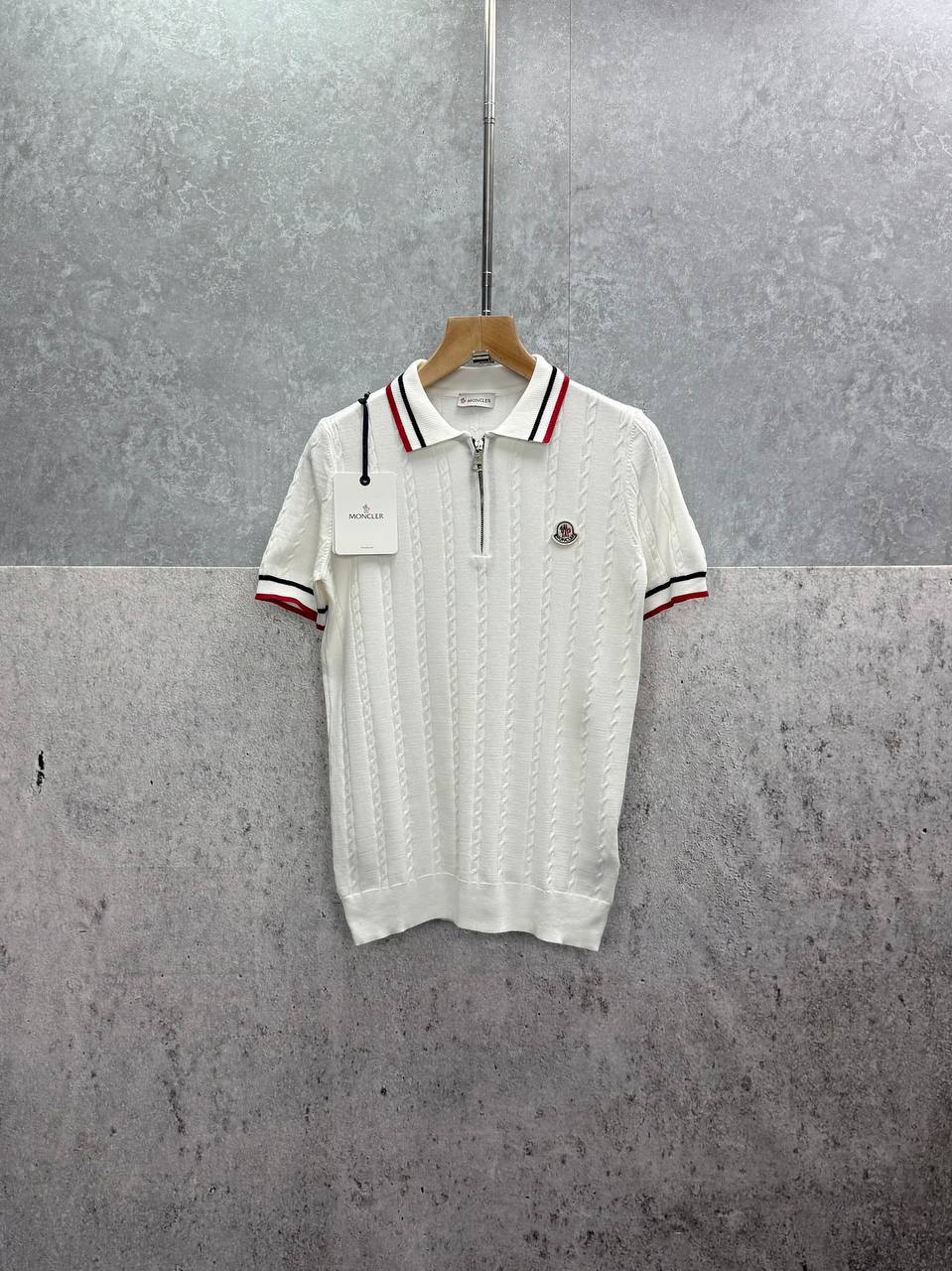 Moncler Tricolour-Trimmed Logo Patch Knitted Polo Shirts Men's in 2 Colors Reps UK Best Sale Quality AAA Replica