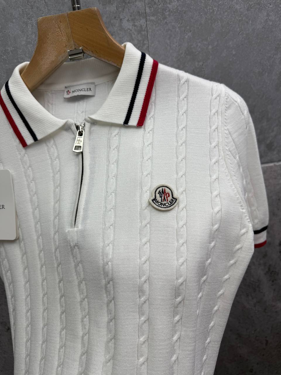 Moncler Tricolour-Trimmed Logo Patch Knitted Polo Shirts Men's in 2 Colors Reps UK Best Sale Quality AAA Replica