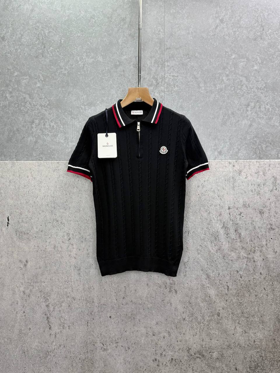 Moncler Tricolour-Trimmed Logo Patch Knitted Polo Shirts Men's in 2 Colors Reps UK Best Sale Quality AAA Replica