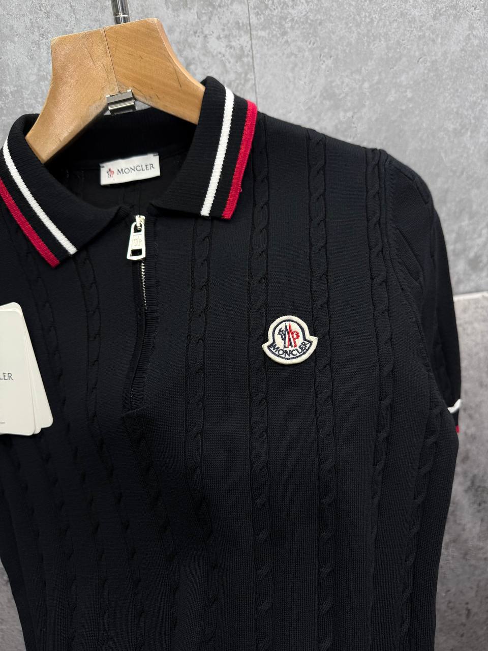 Moncler Tricolour-Trimmed Logo Patch Knitted Polo Shirts Men's in 2 Colors Reps UK Best Sale Quality AAA Replica
