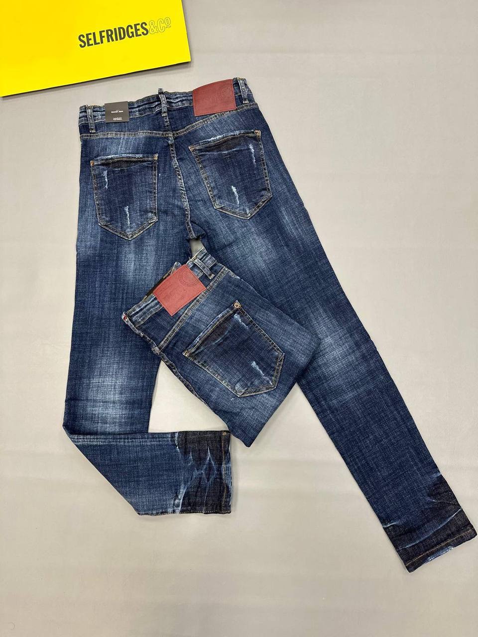 Dsquared2 Dark Wash Heavy Whiskered Distressed Slim Fit Jeans in Multiple Waist Sizes Reps Sale UK Best Quality AAA Replica