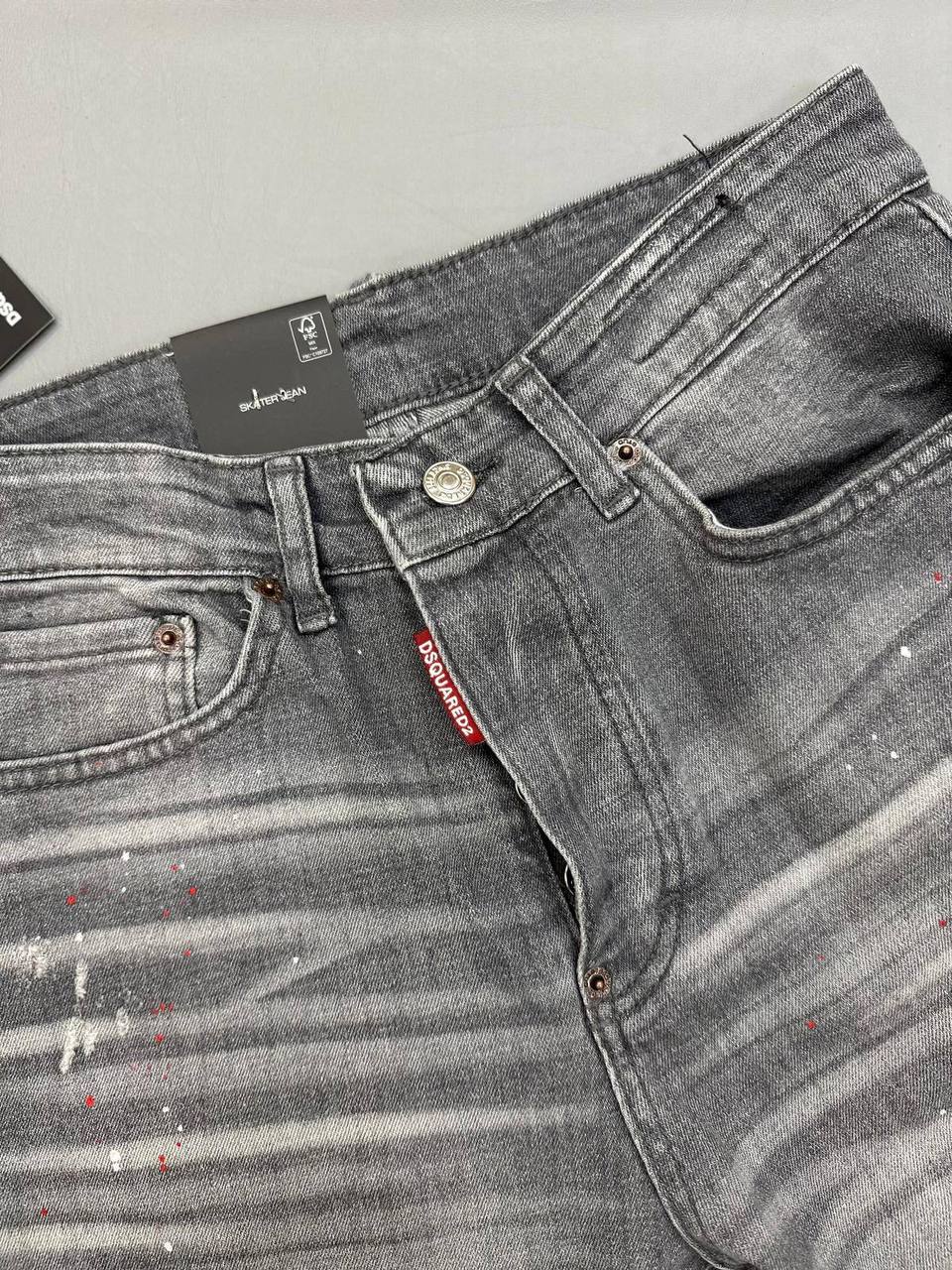 Dsquared2 Grey Wash Paint Splatter Slim Fit Jeans in Multiple Waist Sizes Reps Sale UK Best Quality AAA Replica